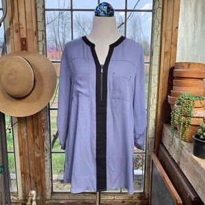 Maurices NWT sheer purple with black detail zipper front dressy blouse